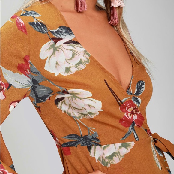 Love & Light Mustard Yellow Floral Midi Wrap Dress - Picture 4 of 10